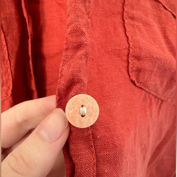 Zara Linen Blend Crop Shirt Button Down Short Sleeves Red-Orange - Picture 4 of 6